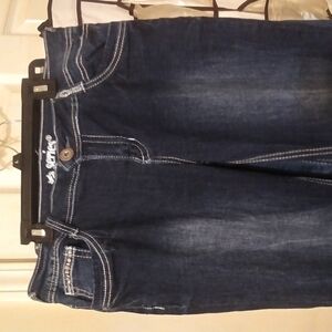 Series31 Jeans Short&Sexy Selena Bootcut Dark Blue  Blue&Gray Stitching Size9